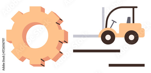 Gear and forklift illustrating mechanical systems and logistics themes. Ideal for industry, manufacturing, machinery, logistics, engineering, automation, and productivity. Simple flat metaphor