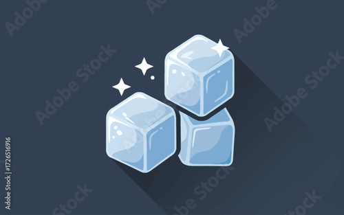 Illustration of three ice cubes stacked on top of each other with a dark blue background.