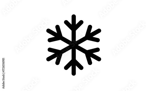 Simple black and white snowflake graphic design.