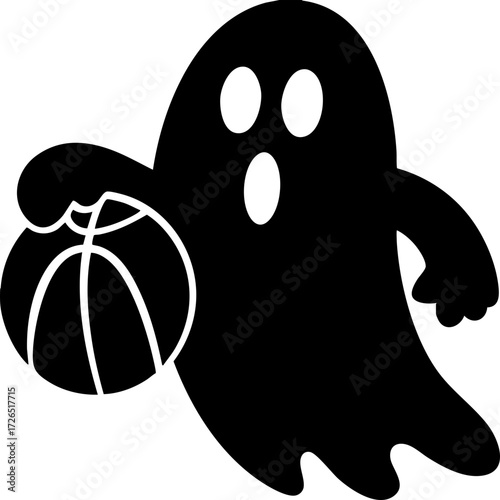 Whimsical ghost is playfully holding basketball, showcasing fun and imaginative scene. ghostly figure adds spooky yet lighthearted touch to sports theme