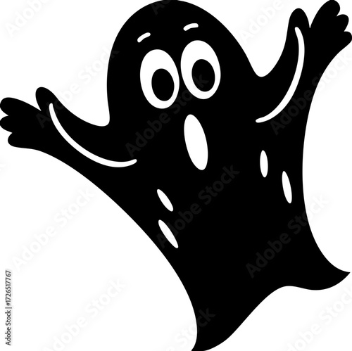 Playful cartoon ghost with wide eyes and open mouth appears to be floating, creating whimsical and spooky atmosphere. ghost simple design adds fun element to image