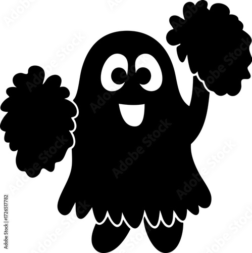 Cheerful ghost character is joyfully holding pom poms, embodying playful and whimsical spirit. illustration features simple, cartoonish style with focus on fun and lightheartedness