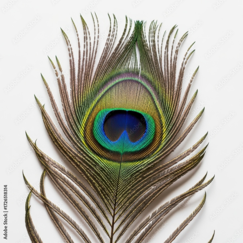 Fototapeta premium Exquisite peacock feather with iridescent eye detailed close up macro photography