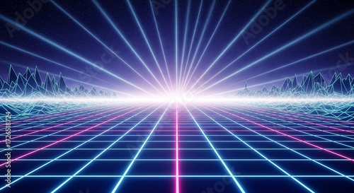 Wallpaper Mural Futuristic Digital Horizon with Light Beams Torontodigital.ca