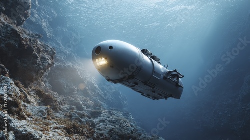 Wallpaper Mural Futuristic submarine exploring deep ocean canyon in clear blue water Torontodigital.ca