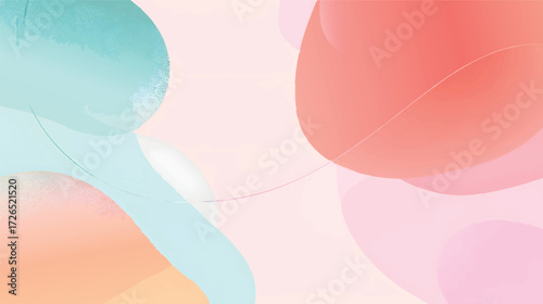 An abstract composition featuring soft, colorful shapes in pastel tones of blue, pink, and orange, creating a serene and modern aesthetic