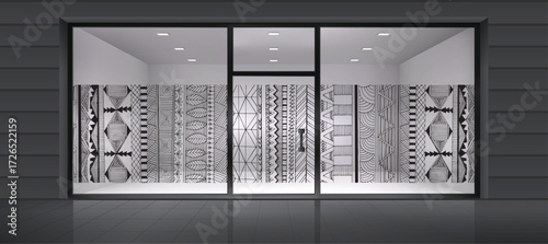 Abstract Black and White Tribal Line Pattern design for glass and wall graphics. Glass graphics design for Office, Train station, Supermarket, Store, Shop, Mall, Boutique, Home glass partition.