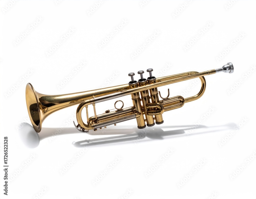 Obraz premium Polished brass trumpet on white