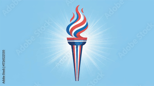 A minimalist illustration of an Olympic torch on a light blue background.  