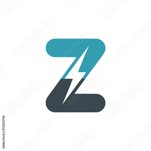 Letter Z icon with blue lightning bolt, Modern letter Z design split by a bold blue lightning bolt, representing energy, speed, power, and digital innovation.

