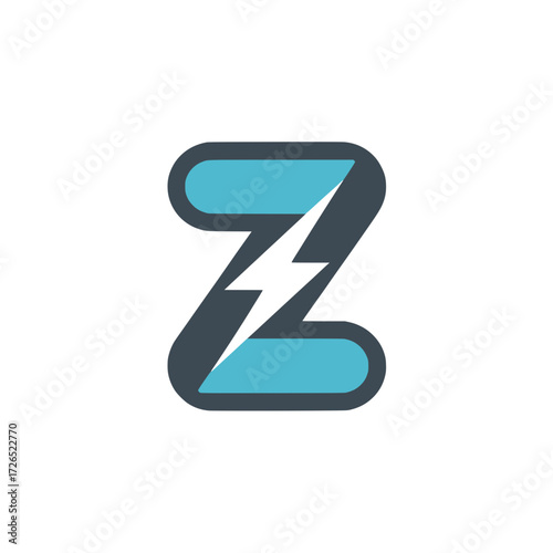 Letter Z icon with blue lightning bolt, Modern letter Z design split by a bold blue lightning bolt, representing energy, speed, power, and digital innovation.

