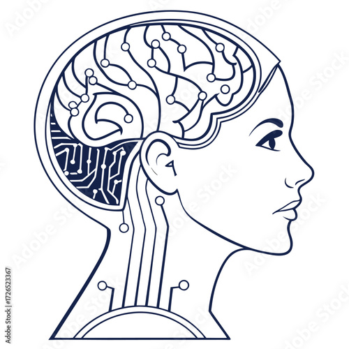 Human head silhouette with brain illustration vector art