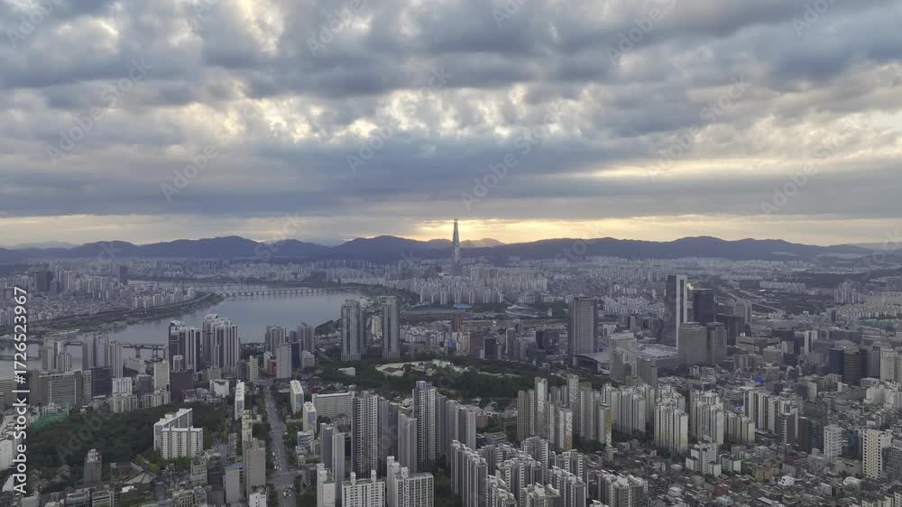 custom made wallpaper toronto digitalDrone View of Seoul city in South Korea, sunrise of Gangnam, Summer