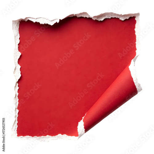 Torn Red Paper with White Edges Revealing a Layer Beneath Keywords: paper, torn, ripped, red, white, edge, texture, grunge