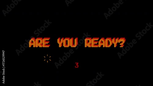 Are you ready text animation on 8 bit retro game black background. 4k video.suitable for kind of video game or gaming content.