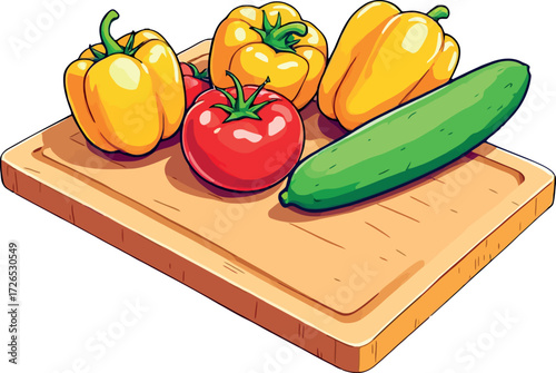 Vsai fresh vegetables sitting on wooden cutting board