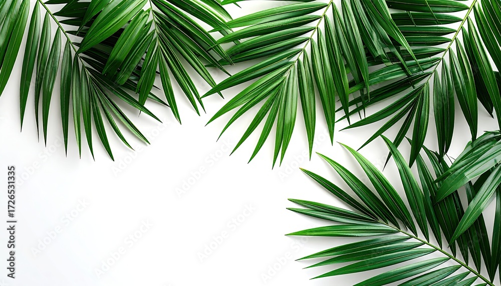 Obraz premium Fresh palm fronds frame a white background (2)
