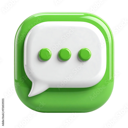 3D plastic cartoon style WhatsApp logo icon, green rounded square white chat bubble