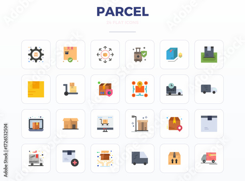 Photos Expertly designed 24 Minimal Flat PIXEL perfect vector icons for Parcel, engineered at 128x128 resolution for flawless integration and performance