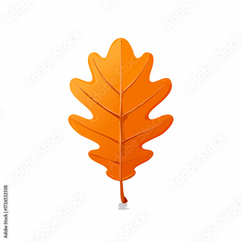 3D Orange oak leaf. Autumn dry foliage vector icon