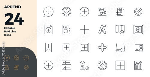 Foto Exceptional collection of 24 Bold Line vector icons for Append, delivered in 128x128 PIXEL perfect resolution for unparalleled visual excellence and usability