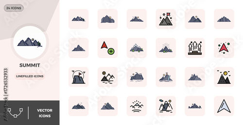 Bilde på lerret Unlock 24 LineFilled PIXEL perfect vector icons inspired by Summit, optimized in 128x128 format for flawless display across all devices