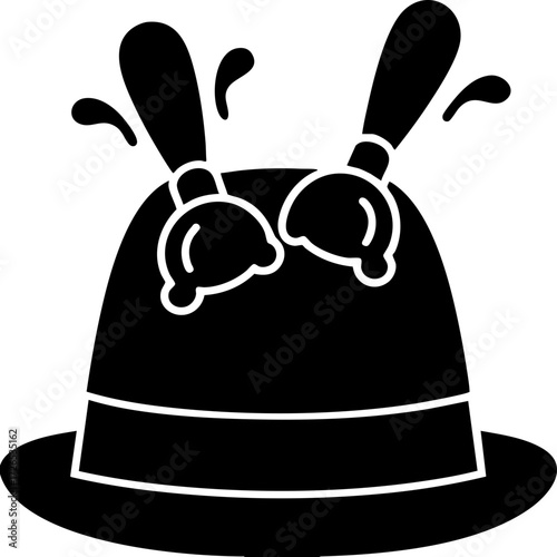 Cartoonish hat with two chicken drumsticks on top adds humorous touch. hat is simple in design, with exaggerated features for comedic effect