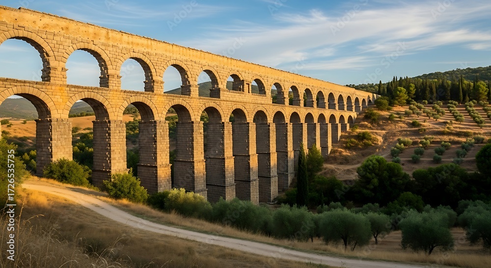Fototapeta premium Stone aqueduct spans valley.
