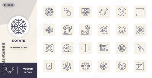 Carefully curated 24 Bold Line vector icons for Rotate, featuring 128x128 PIXEL perfect resolution for consistent brand representation and user experience.