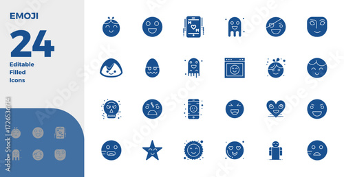 Advanced collection of 24 PIXEL perfect vector icons inspired by Emoji, crafted in Glyph Filled with 128x128 optimization for superior visual performance.