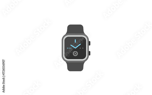 Illustration of a modern smart watch with a dark gray band and a digital display.