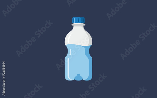 Illustration of a plastic water bottle with blue cap and water inside.