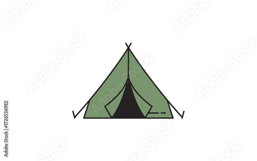 A simple, stylized illustration of a green A-frame tent with a black opening, set against a plain white background.