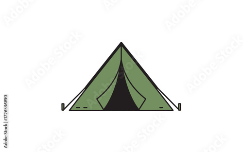 Simple green A-frame camping tent illustration on a plain white background, ready for outdoor adventure.