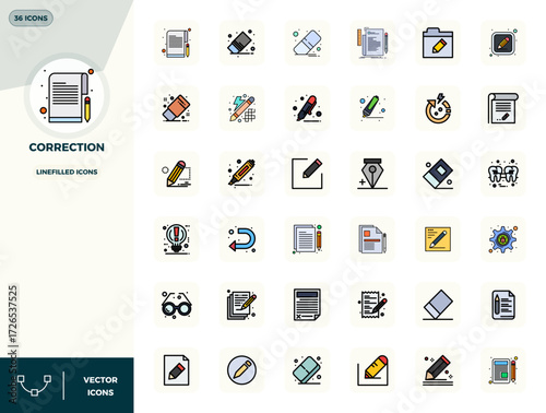 Ultimate collection of 36 vector icons representing Correction in LineFilled aesthetic, optimized with 128x128 PIXEL perfect resolution for maximum impact.