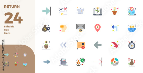 Ultimate collection of 24 vector icons representing Return in Flat aesthetic, optimized with 128x128 PIXEL perfect resolution for maximum impact.