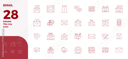 Masterfully created 28 vector icons representing EMail in Thin Line design, featuring 128x128 PIXEL perfect resolution for exceptional visual quality.