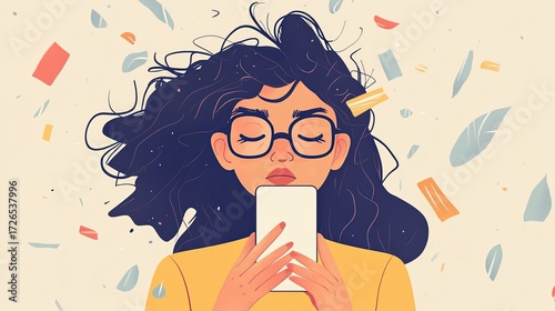 A vector illustration of a stressed employee with glasses, overwhelmed by a constant stream of smartphone notifications. A concept for burnout, digital stress, and information overload.