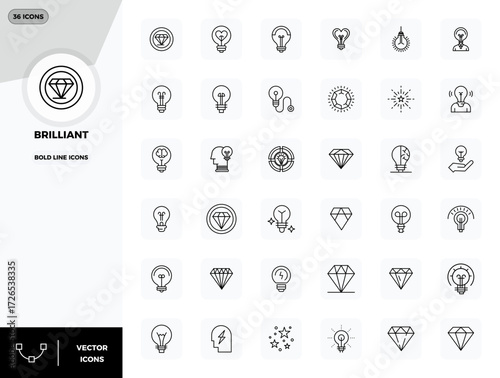 Streamlined set of 36 vector icons for Brilliant in Bold Line aesthetic, featuring 128x128 PIXEL perfect resolution for seamless user experiences.