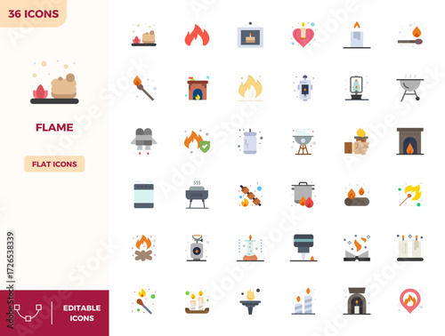 Industry-leading pack of 36 Flat Color PIXEL perfect vector icons for Flame, sized at 128x128 for optimal rendering and user interface excellence.