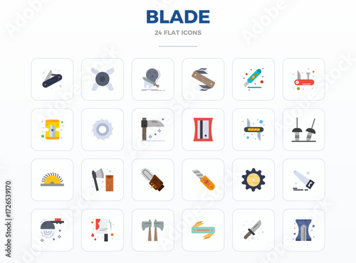 Discover a set of 24 Minimal Flat vector icons crafted for the Blade theme, featuring 128x128 PIXEL perfect designs ideal for modern UI/UX projects.