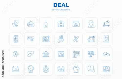 Distinctive pack of 28 PIXEL perfect vector icons inspired by Deal, crafted in Thin Outline format at 128x128 for memorable brand experiences.