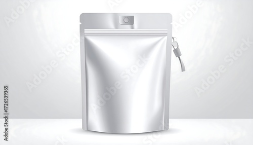 A silver stand-up pouch with a zipper seal