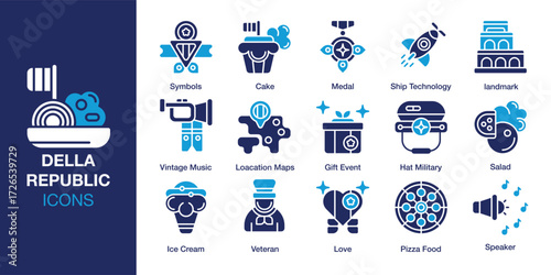 Della Republic icon set. Containing freedom, patriotic, independence, repubblica, country and more. Solid vector icons collection. Vector illustration.