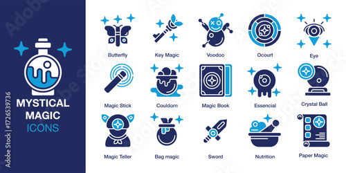 Mystical Magic icon set. Containing star, mystical, celestial, witchcraft, spiritual and more. Solid vector icons collection. Vector illustration.