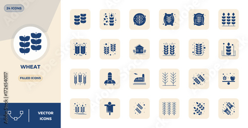 Curated pack of 24 128x128 vector icons in Filled design, centered around Wheat concepts with PIXEL perfect clarity.