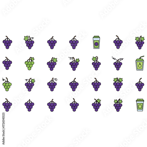 Flat Grape Fruit Icon Set Minimalist Vector Illustration
