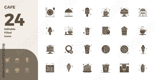 Distinctive pack of 24 PIXEL perfect vector icons inspired by Cafe, crafted in Glyph Filled format at 128x128 for memorable brand experiences.