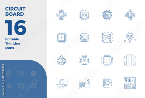 Expertly designed 16 Thin Line PIXEL perfect vector icons for Circuit Board, engineered at 128x128 resolution for flawless integration and performance.
