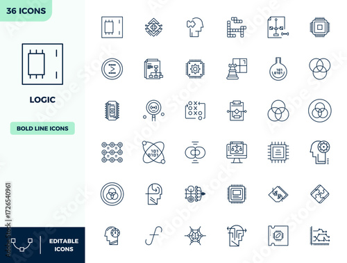 Sophisticated bundle of 36 Heavy Line vector icons for Logic, engineered with 128x128 PIXEL perfect clarity for professional applications.